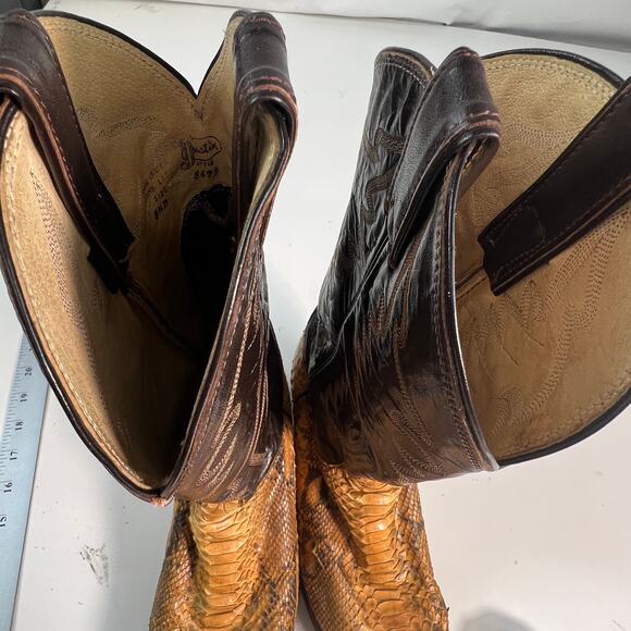 Justin Leather Snakeskin 8695 Brown Tan Western Cowboy Boots 8.5 D - Picture 15 of 16